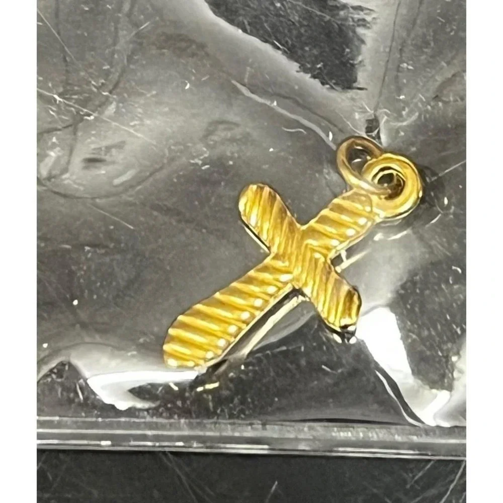 Textured Cross Charm 18K Gold PVD Stainless Steel Religious Jewelry